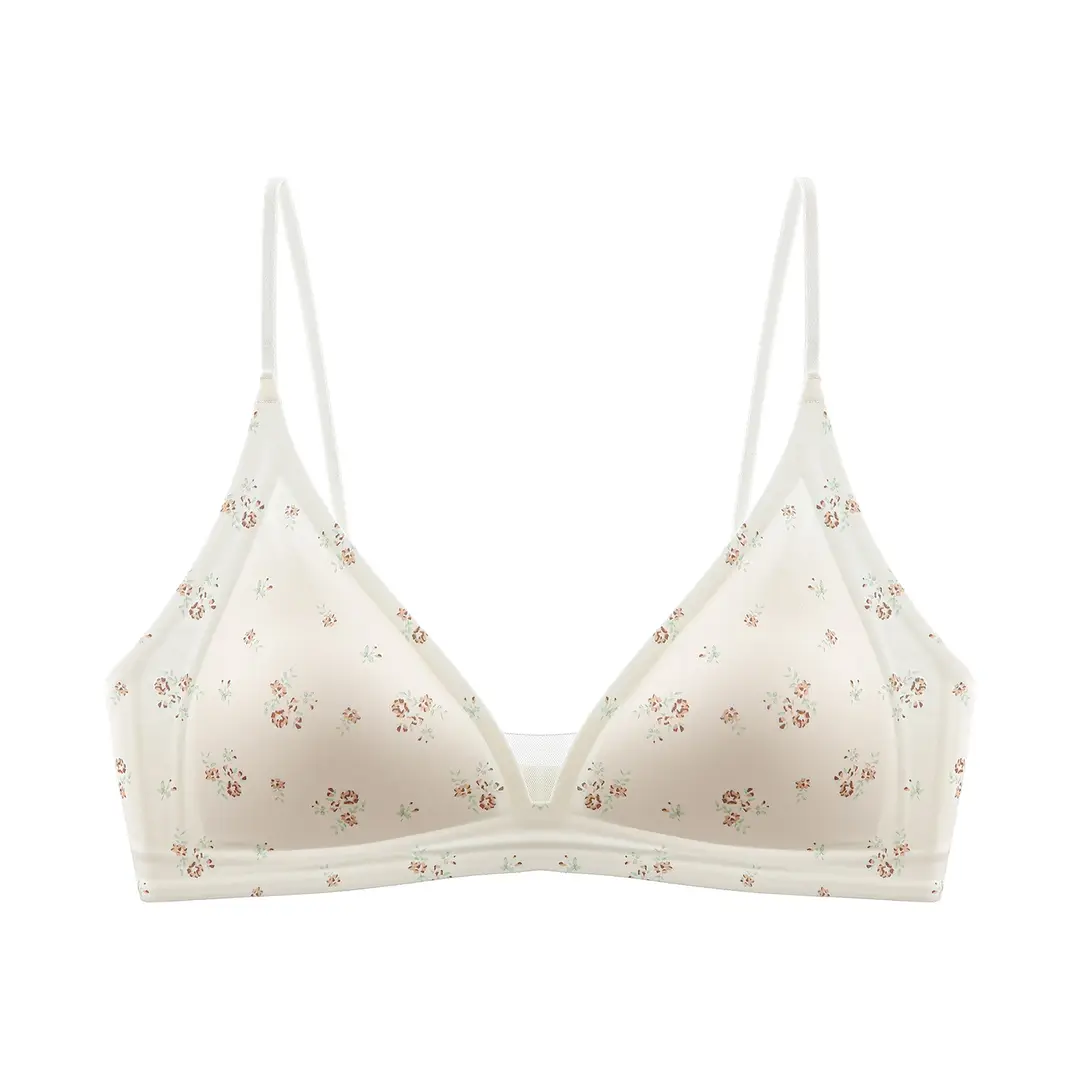 Thin Milk Satin French-Style Deep V-Neck Lingerie for Women, Summer Thin Strap Seamless Triangle Cup Wireless Bra