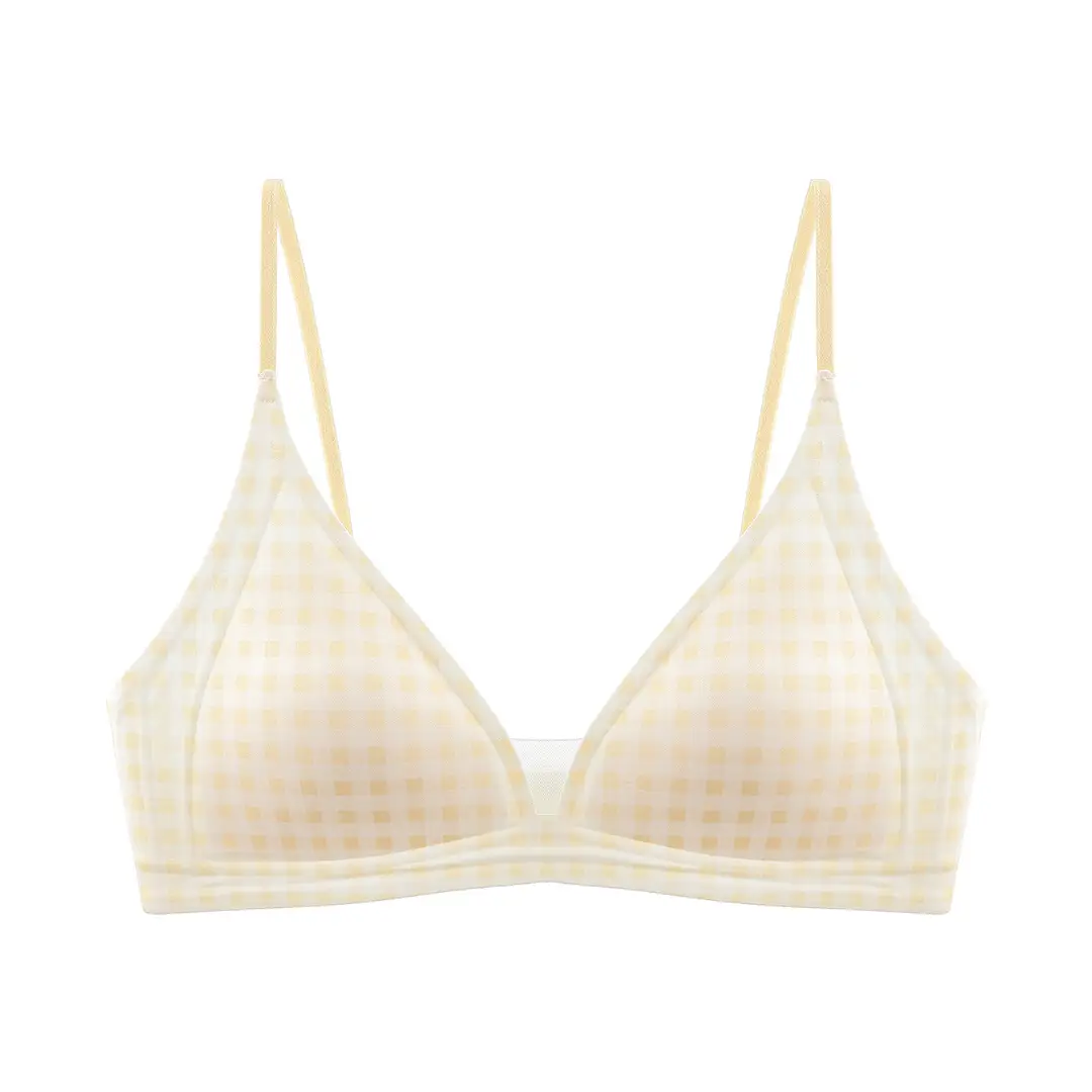 Thin Milk Satin French-Style Deep V-Neck Lingerie for Women, Summer Thin Strap Seamless Triangle Cup Wireless Bra
