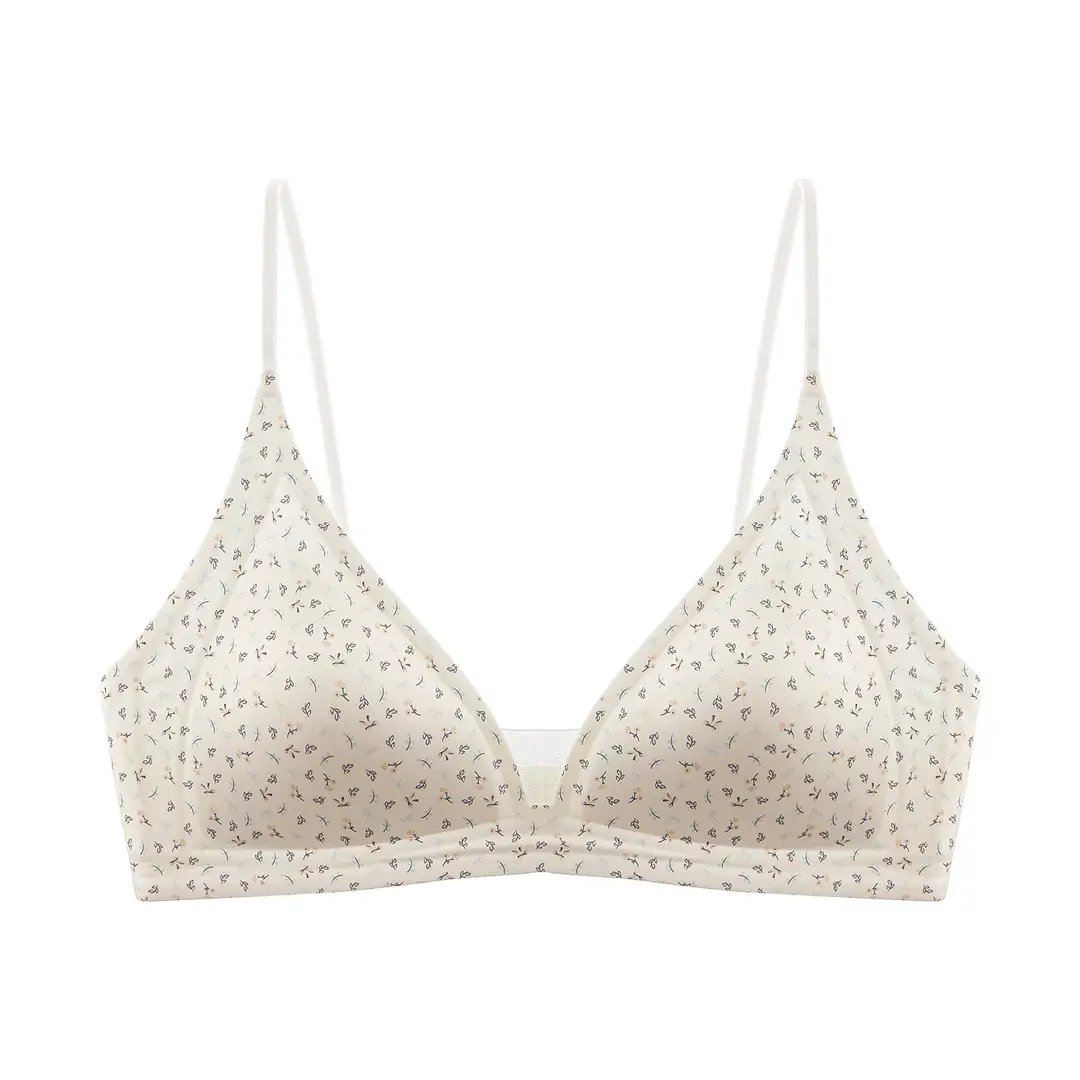 Thin Milk Satin French-Style Deep V-Neck Lingerie for Women, Summer Thin Strap Seamless Triangle Cup Wireless Bra