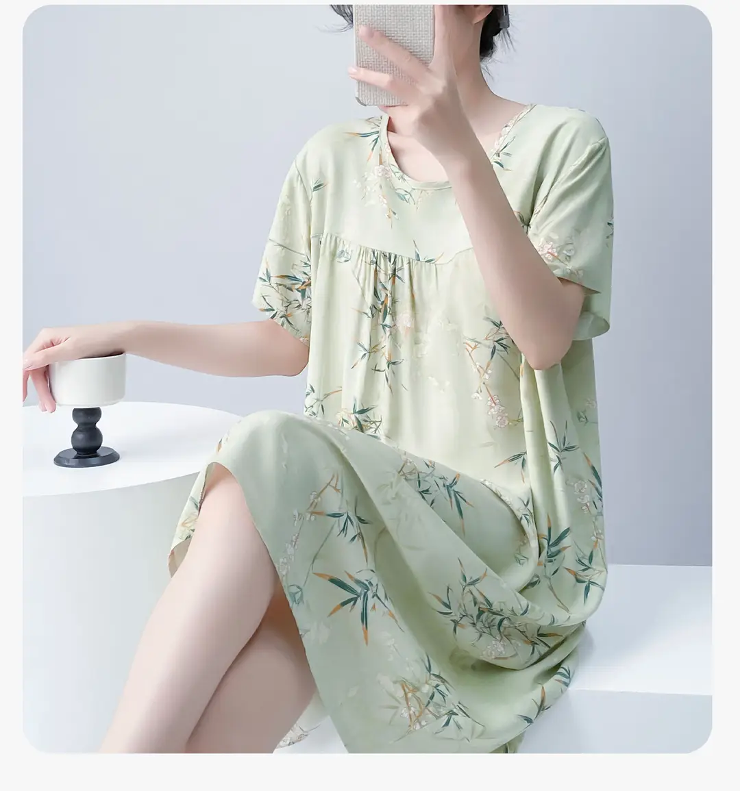 Cotton Silk Nightgown with Breast Pads for Women 2026 New Summer Style High-End Thin Rayon Dress Beautiful Home Wear — feature 20