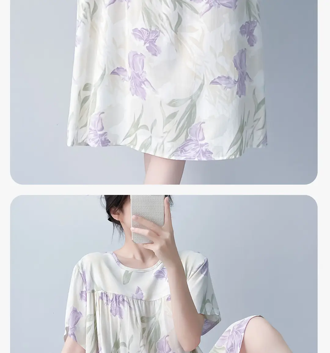 Cotton Silk Nightgown with Breast Pads for Women 2026 New Summer Style High-End Thin Rayon Dress Beautiful Home Wear — feature 22