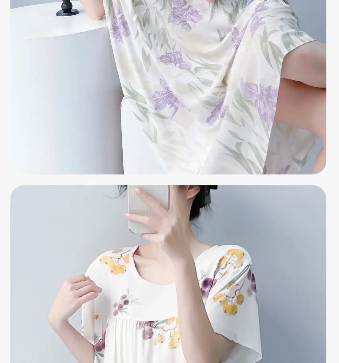 Cotton Silk Nightgown with Breast Pads for Women 2026 New Summer Style High-End Thin Rayon Dress Beautiful Home Wear — feature 24
