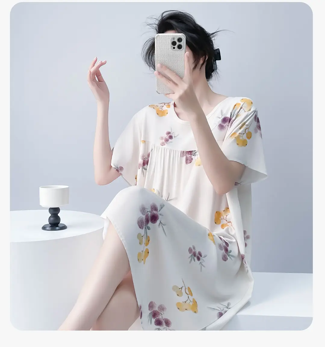 Cotton Silk Nightgown with Breast Pads for Women 2026 New Summer Style High-End Thin Rayon Dress Beautiful Home Wear — feature 27