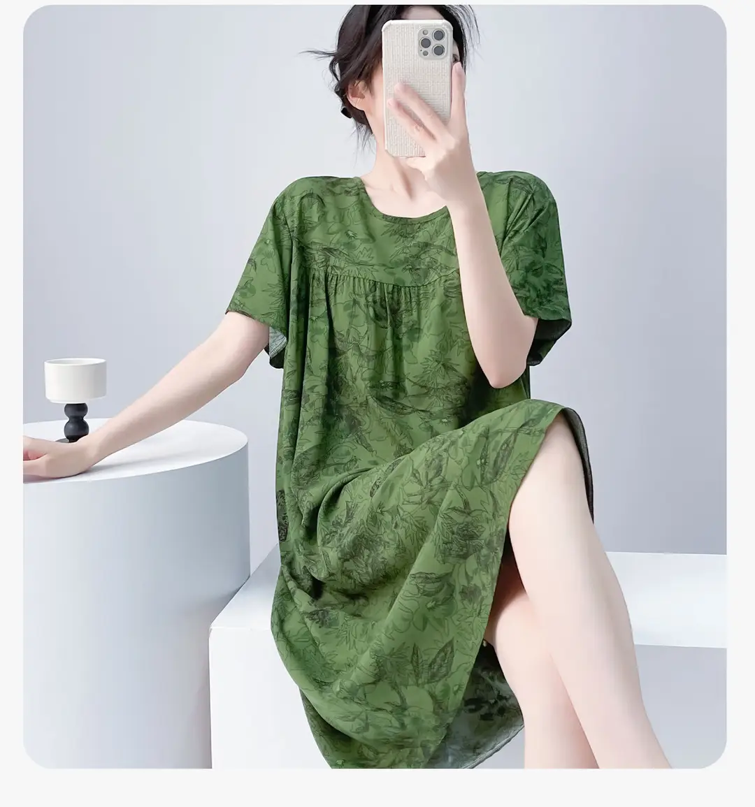 Cotton Silk Nightgown with Breast Pads for Women 2026 New Summer Style High-End Thin Rayon Dress Beautiful Home Wear — feature 34