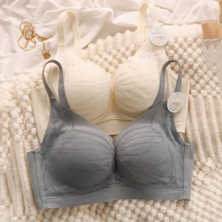 Mulberry Silk Summer Breathable Thin Comfortable Seamless Underwear for Women with Small Busts, Gathering and Supporting Side Breasts, Anti-Sagging Bra