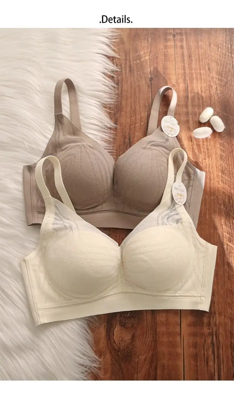 Mulberry Silk Summer Breathable Thin Comfortable Seamless Underwear for Women with Small Busts, Gathering and Supporting Side Breasts, Anti-Sagging Bra — feature 3