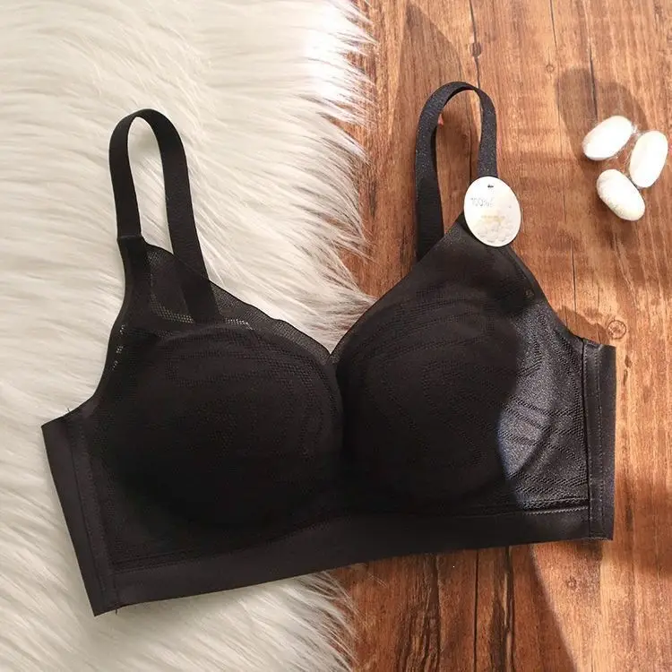 Mulberry Silk Summer Breathable Thin Comfortable Seamless Underwear for Women with Small Busts, Gathering and Supporting Side Breasts, Anti-Sagging Bra