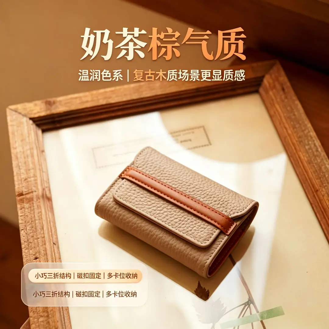 Litchi Pattern Wallet for Men and Women, Genuine Leather Short Style 2026 New Model, Coin Purse, Card Holder, Simple Multifunctional Wallet Wholesale — feature 23