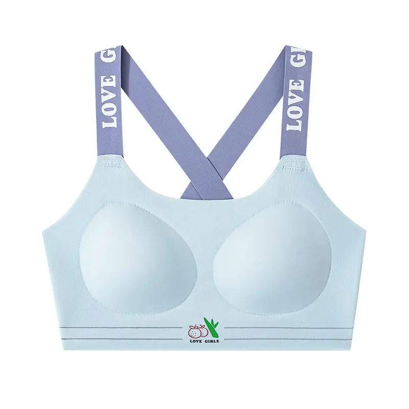 Shockproof Teenage Girls' Bra with Contrasting Colors, Seamless Sports Bra with Cross-Back Design, Breathable Running Bra for Middle School Students