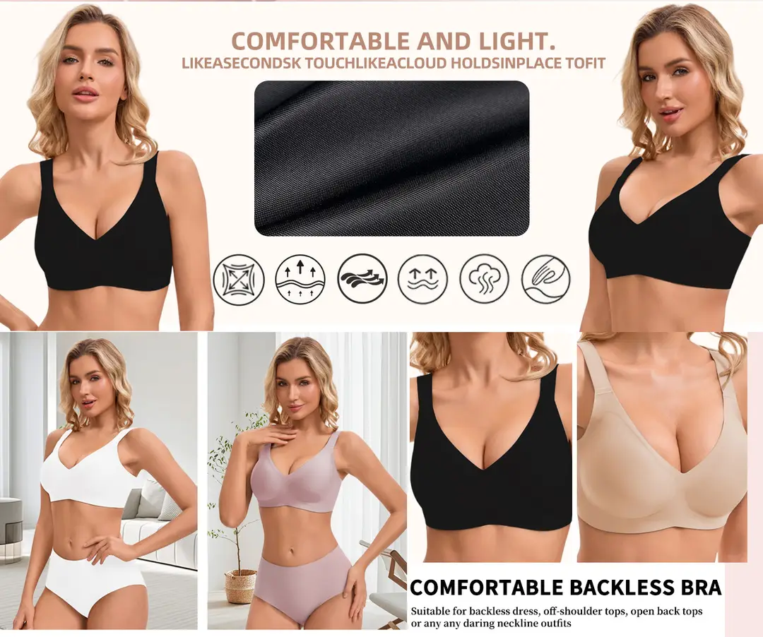 Cross-Border Hot-Selling Leopard Print Bra with Jelly Strip Soft Support, Plus-Size Sexy Backless Lingerie, Wireless Seamless Push-Up Bra Tk — feature 7