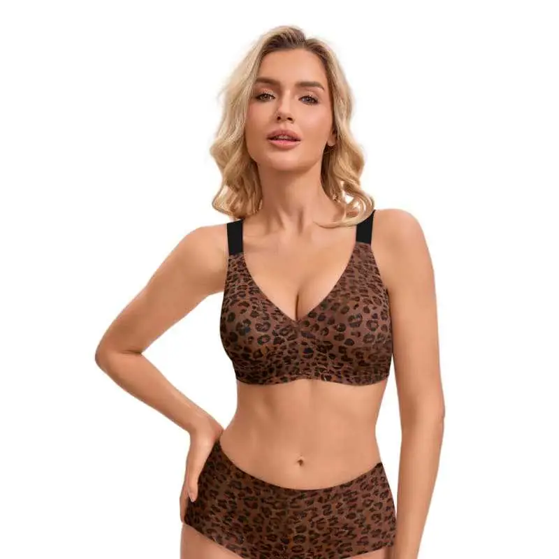 Cross-Border Hot-Selling Leopard Print Bra with Jelly Strip Soft Support, Plus-Size Sexy Backless Lingerie, Wireless Seamless Push-Up Bra Tk - Image 2