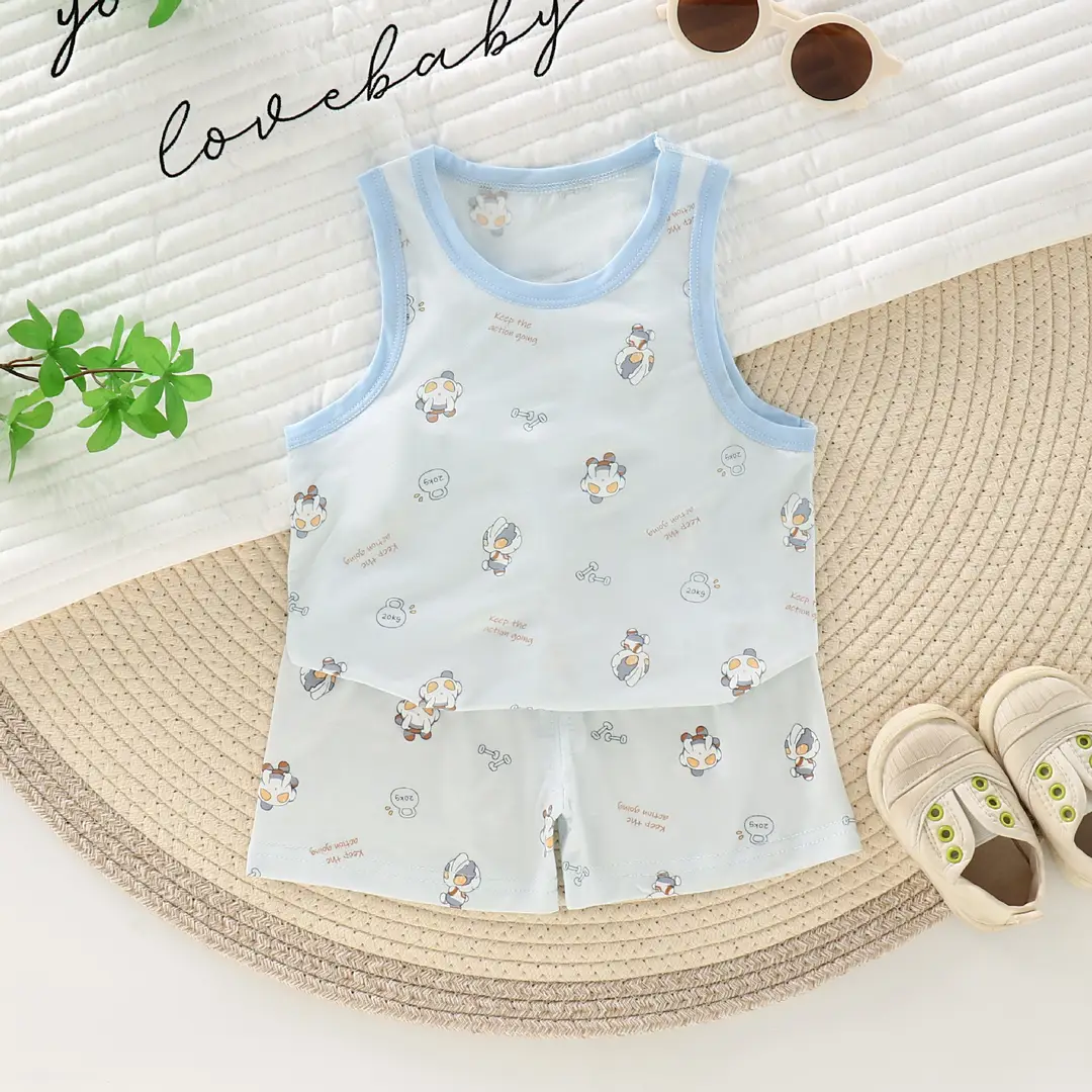 26 Years New Model Children's Vest and Shorts Set for Boys and Girls, Thin Cartoon Breathable Home Wear Pajamas Two-Piece Set