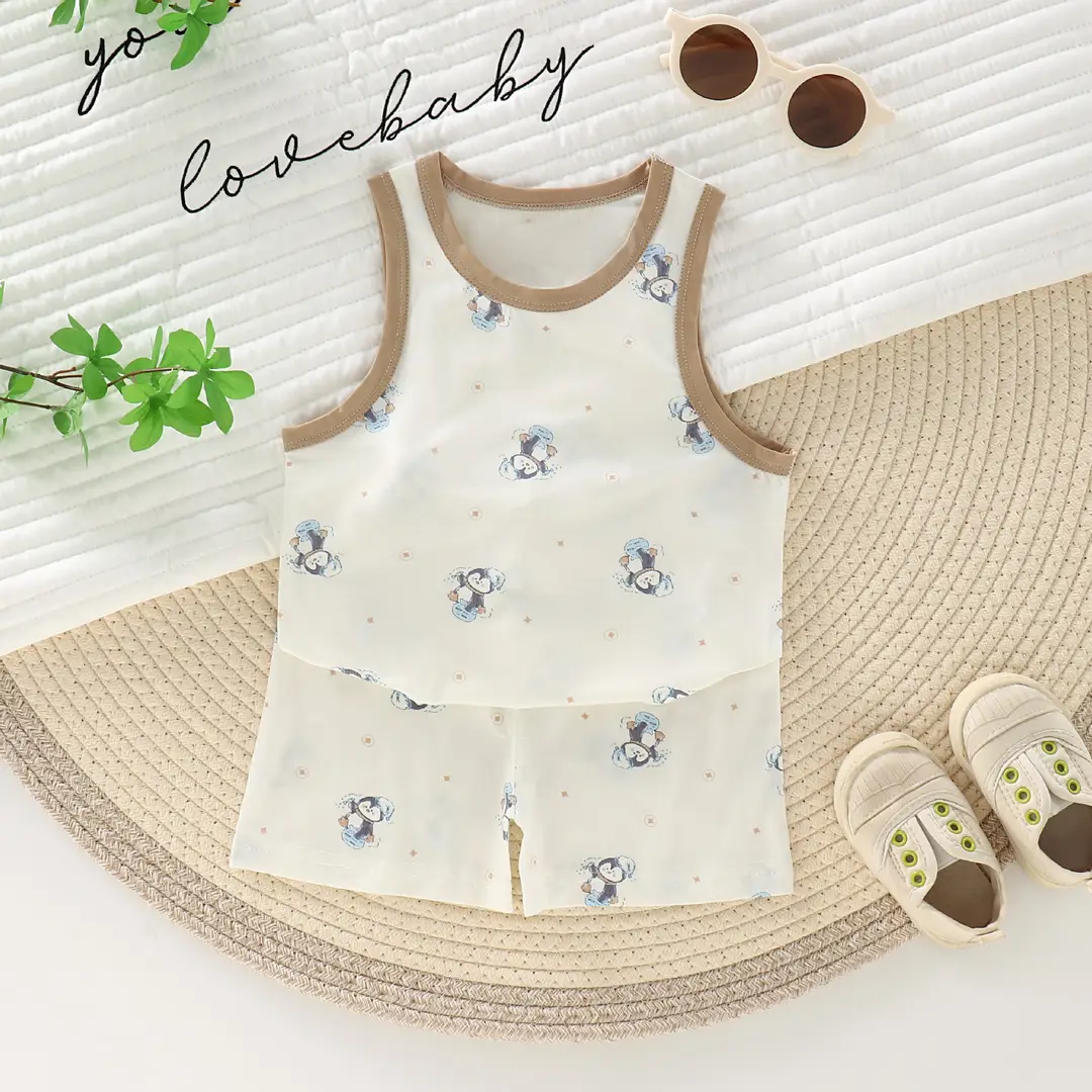 26 Years New Model Children's Vest and Shorts Set for Boys and Girls, Thin Cartoon Breathable Home Wear Pajamas Two-Piece Set