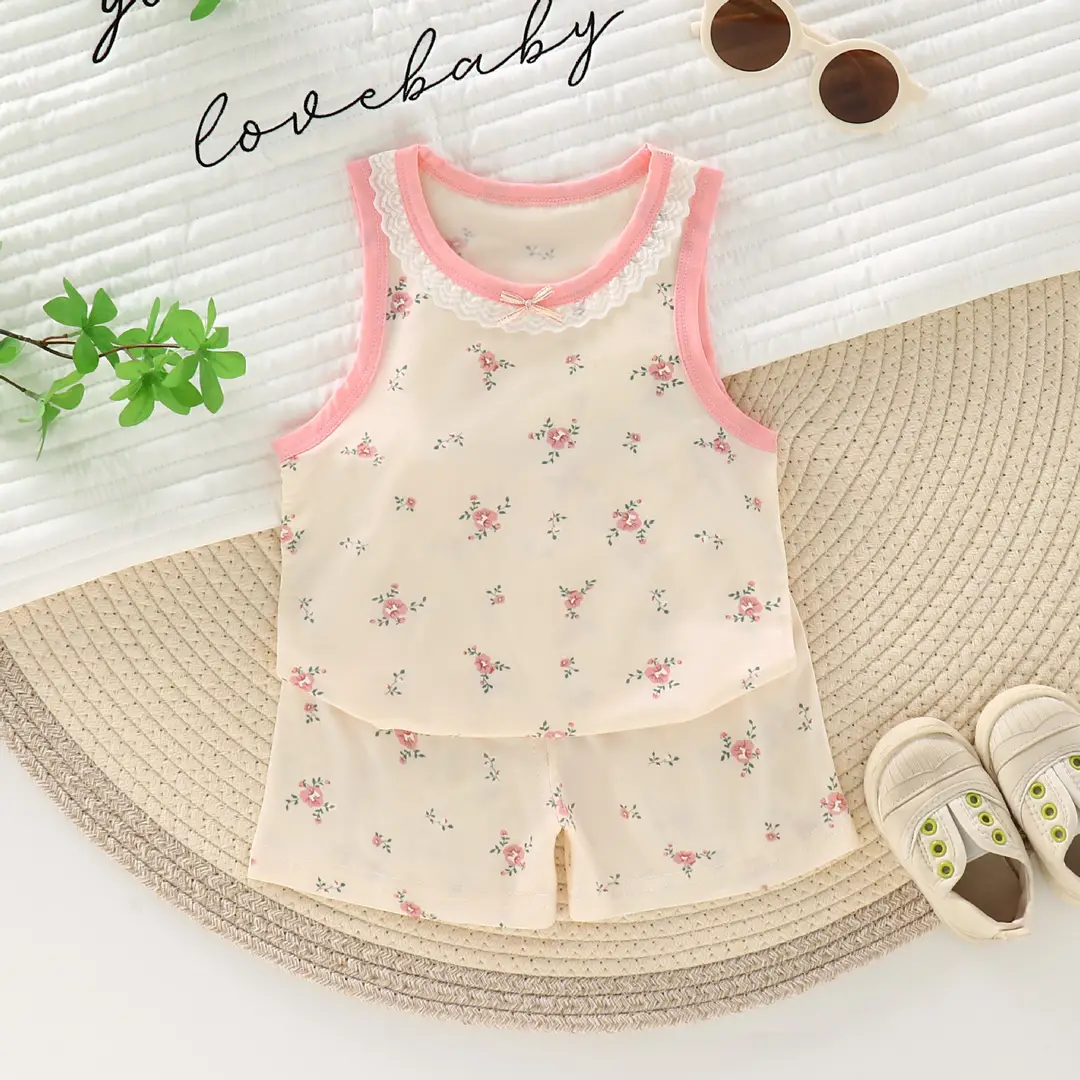 26 Years New Model Children's Vest and Shorts Set for Boys and Girls, Thin Cartoon Breathable Home Wear Pajamas Two-Piece Set