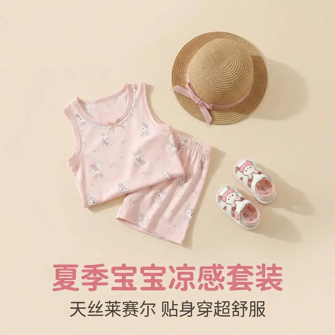26 Years New Model Children's Vest and Shorts Set for Boys and Girls, Thin Cartoon Breathable Home Wear Pajamas Two-Piece Set — feature 1