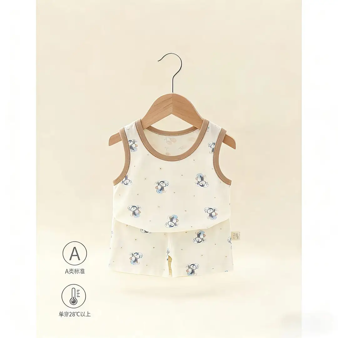 26 Years New Model Children's Vest and Shorts Set for Boys and Girls, Thin Cartoon Breathable Home Wear Pajamas Two-Piece Set