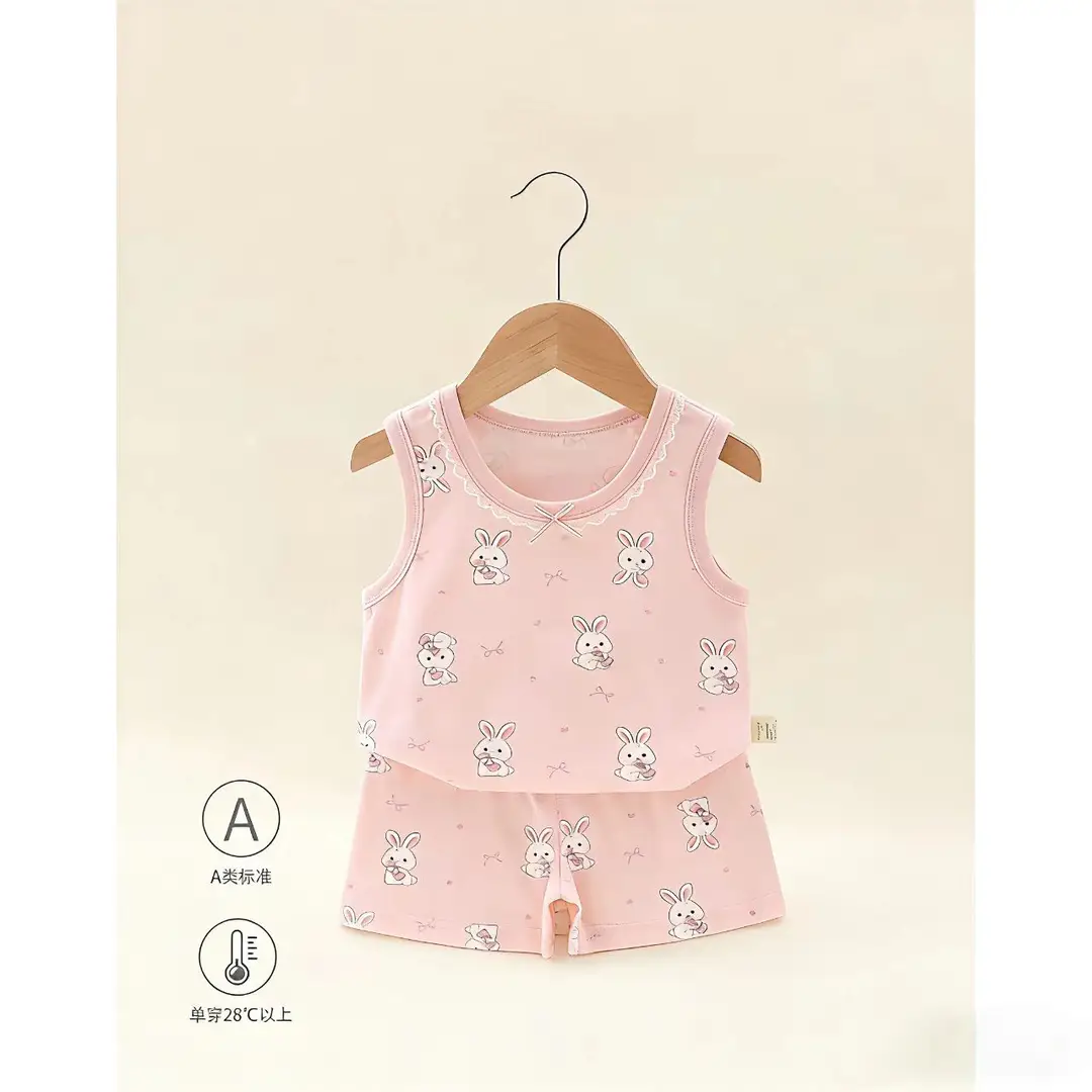 26 Years New Model Children's Vest and Shorts Set for Boys and Girls, Thin Cartoon Breathable Home Wear Pajamas Two-Piece Set