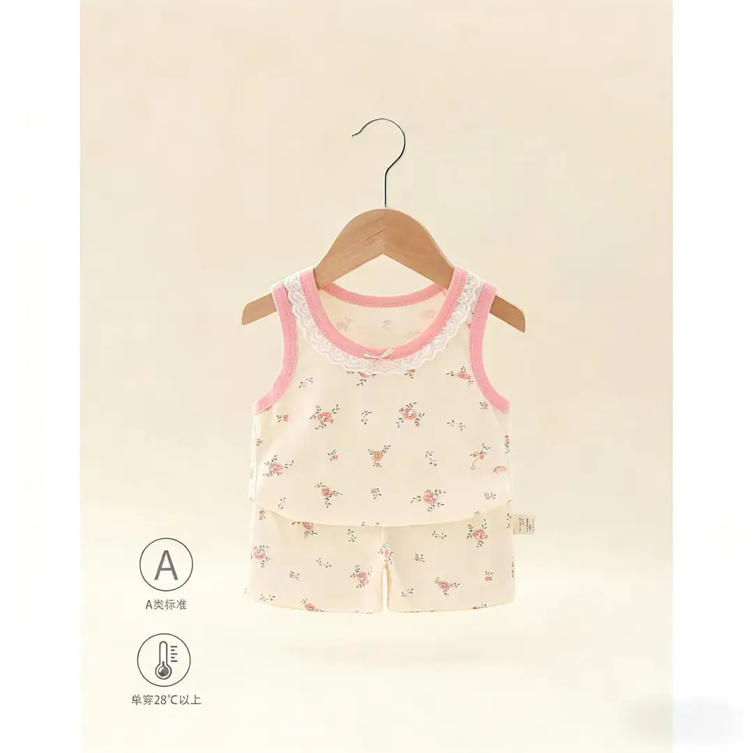 26 Years New Model Children's Vest and Shorts Set for Boys and Girls, Thin Cartoon Breathable Home Wear Pajamas Two-Piece Set