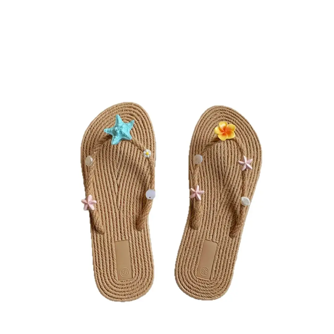 Xiaohongshu-Style Flip-Flops, Summer Seaside Vacation Style, Starfish Straw Beach Shoes, Flat Non-Slip Slippers, Sandals - Image 6
