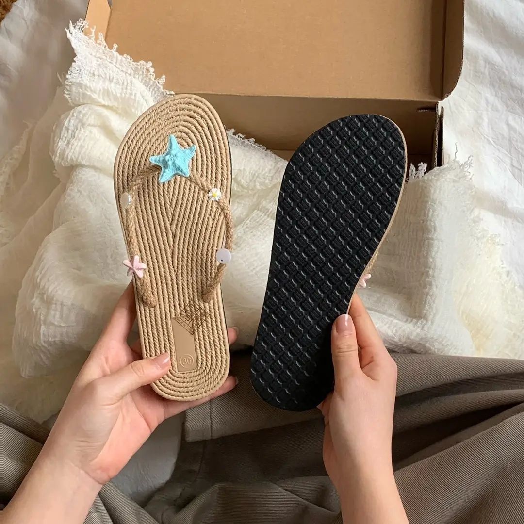 Xiaohongshu-Style Flip-Flops, Summer Seaside Vacation Style, Starfish Straw Beach Shoes, Flat Non-Slip Slippers, Sandals — feature 12