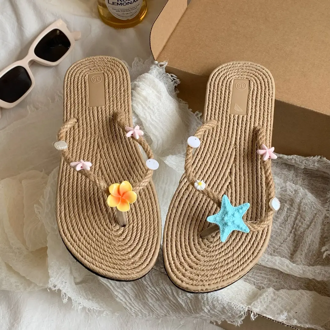 Xiaohongshu-Style Flip-Flops, Summer Seaside Vacation Style, Starfish Straw Beach Shoes, Flat Non-Slip Slippers, Sandals — feature 14