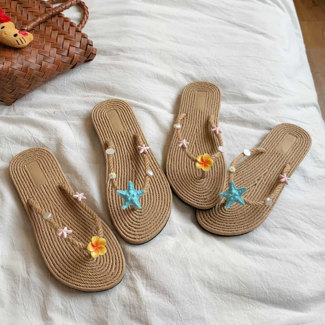 Xiaohongshu-Style Flip-Flops, Summer Seaside Vacation Style, Starfish Straw Beach Shoes, Flat Non-Slip Slippers, Sandals — feature 16