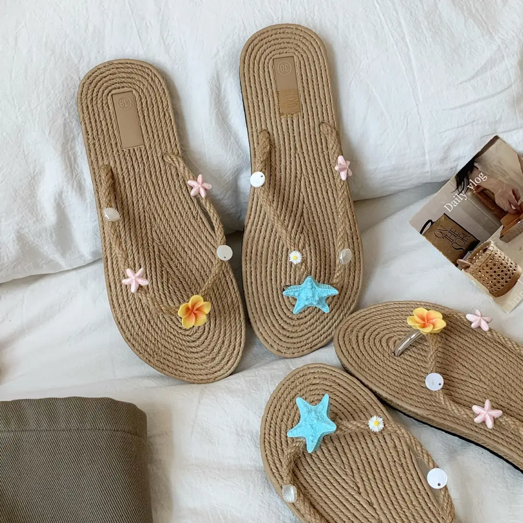 Xiaohongshu-Style Flip-Flops, Summer Seaside Vacation Style, Starfish Straw Beach Shoes, Flat Non-Slip Slippers, Sandals — feature 17