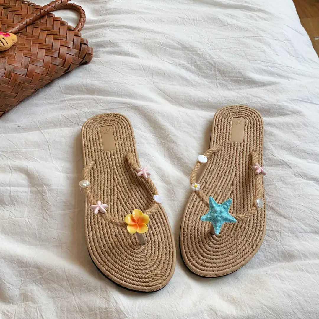Xiaohongshu-Style Flip-Flops, Summer Seaside Vacation Style, Starfish Straw Beach Shoes, Flat Non-Slip Slippers, Sandals — feature 18