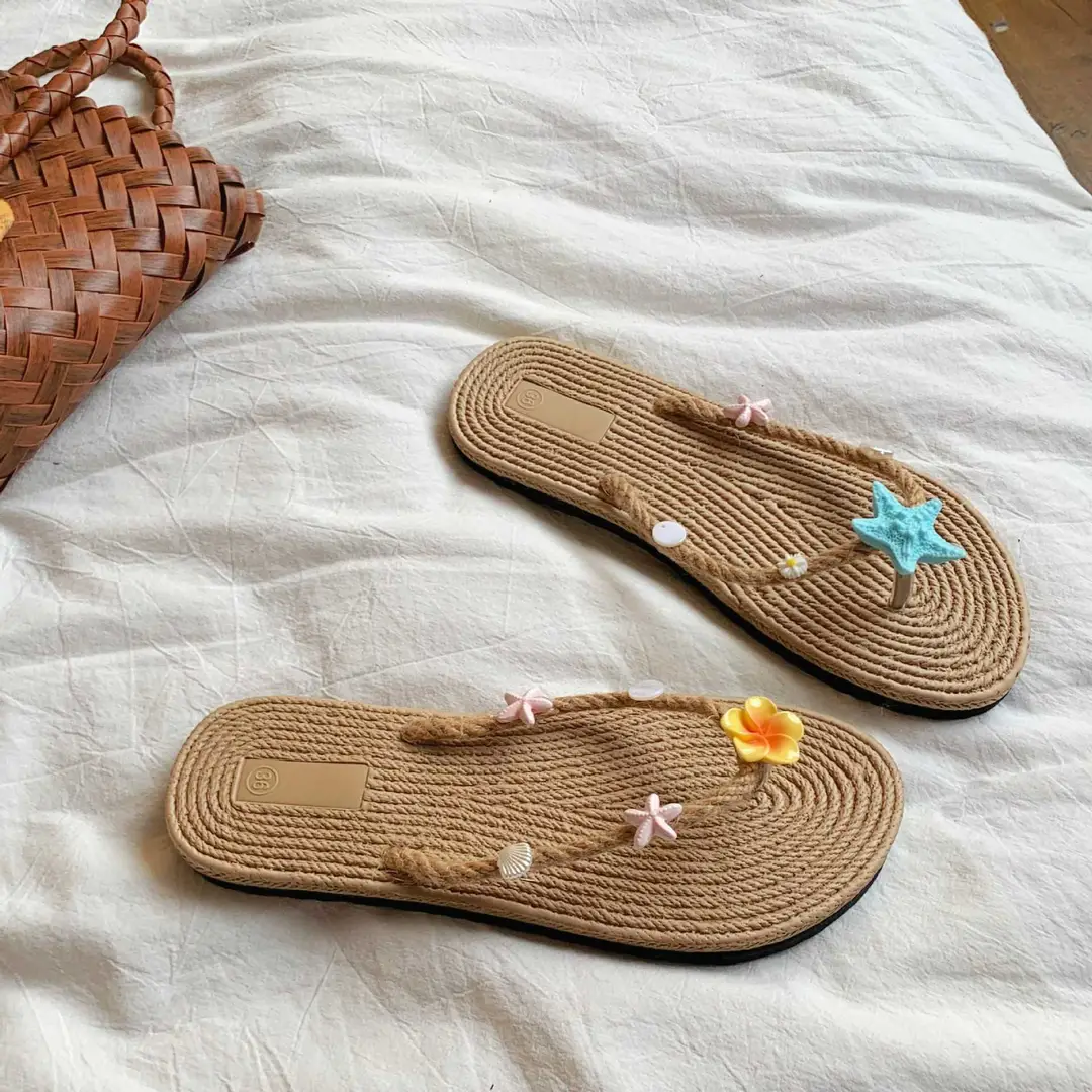 Xiaohongshu-Style Flip-Flops, Summer Seaside Vacation Style, Starfish Straw Beach Shoes, Flat Non-Slip Slippers, Sandals — feature 20