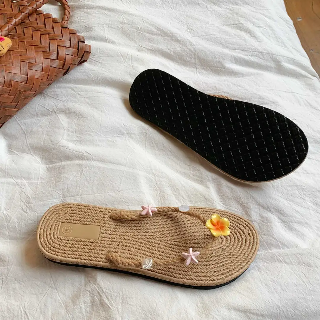Xiaohongshu-Style Flip-Flops, Summer Seaside Vacation Style, Starfish Straw Beach Shoes, Flat Non-Slip Slippers, Sandals — feature 22