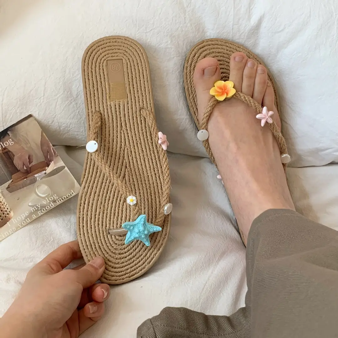 Xiaohongshu-Style Flip-Flops, Summer Seaside Vacation Style, Starfish Straw Beach Shoes, Flat Non-Slip Slippers, Sandals — feature 8