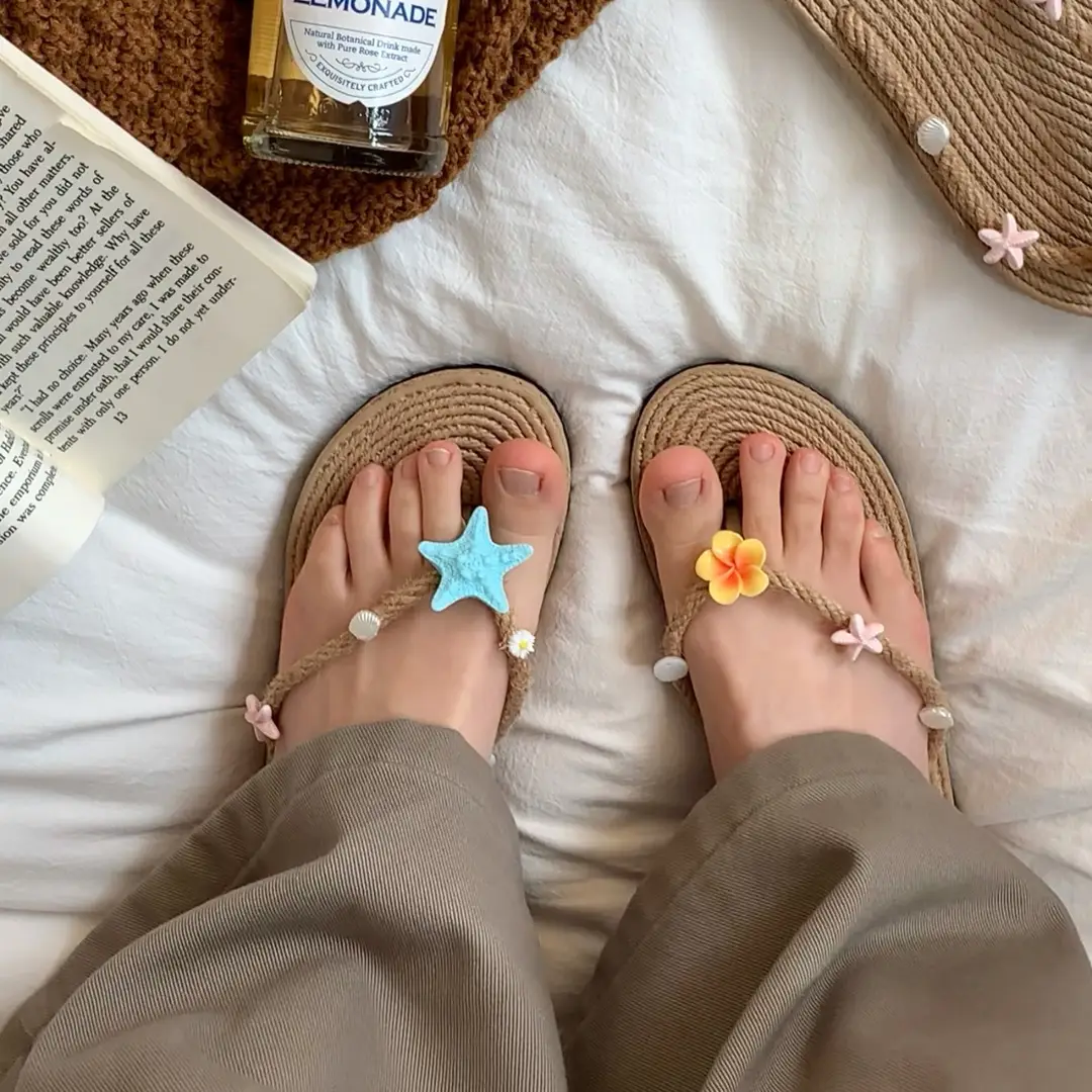 Xiaohongshu-Style Flip-Flops, Summer Seaside Vacation Style, Starfish Straw Beach Shoes, Flat Non-Slip Slippers, Sandals — feature 9
