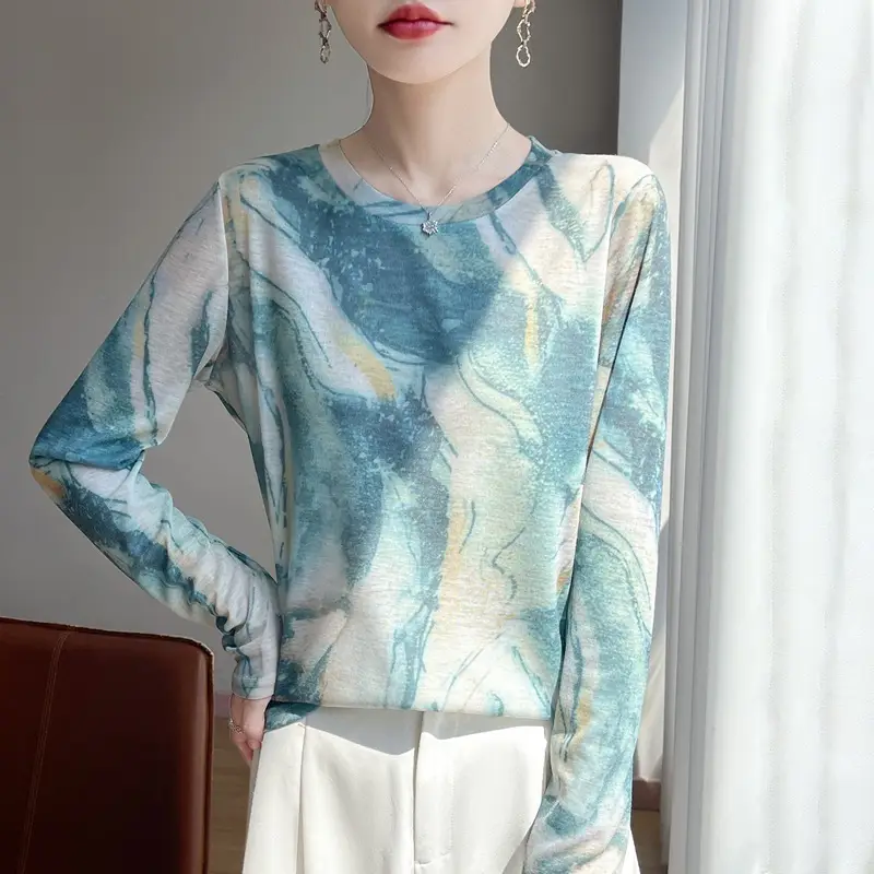 Trendy Long-Sleeved T-Shirt for Women 2026 Spring and Summer New Style Retro Fashion Knitwear Lazy Style Base Shirt