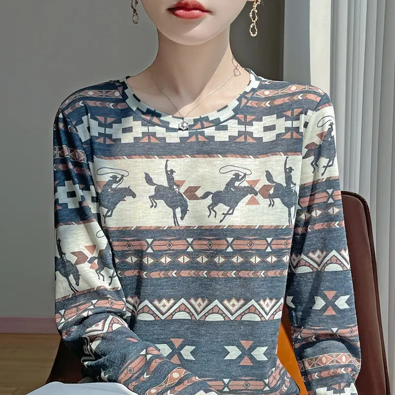 Trendy Long-Sleeved T-Shirt for Women 2026 Spring and Summer New Style Retro Fashion Knitwear Lazy Style Base Shirt