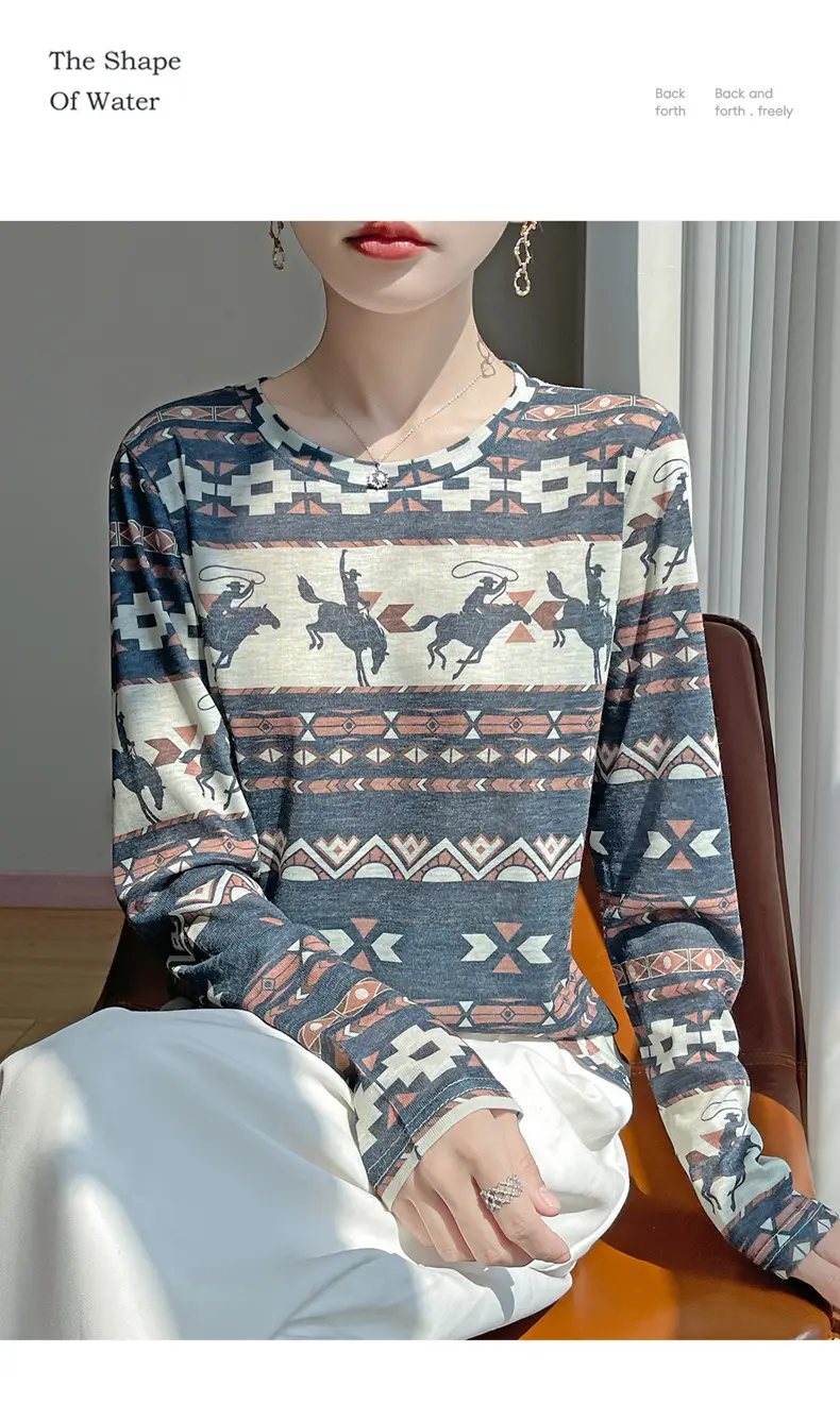 Trendy Long-Sleeved T-Shirt for Women 2026 Spring and Summer New Style Retro Fashion Knitwear Lazy Style Base Shirt — feature 32