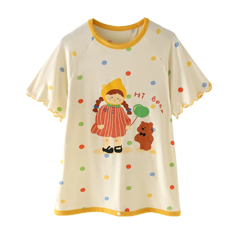 Girls' Modal Pajamas, Summer Thin Style, Short-Sleeved Sleep Dress for Baby Girls, One-Piece Home Wear, Cute New Sleep Dress