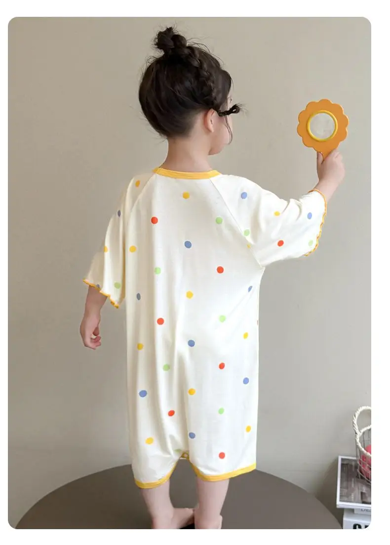 Girls' Modal Pajamas, Summer Thin Style, Short-Sleeved Sleep Dress for Baby Girls, One-Piece Home Wear, Cute New Sleep Dress — feature 36