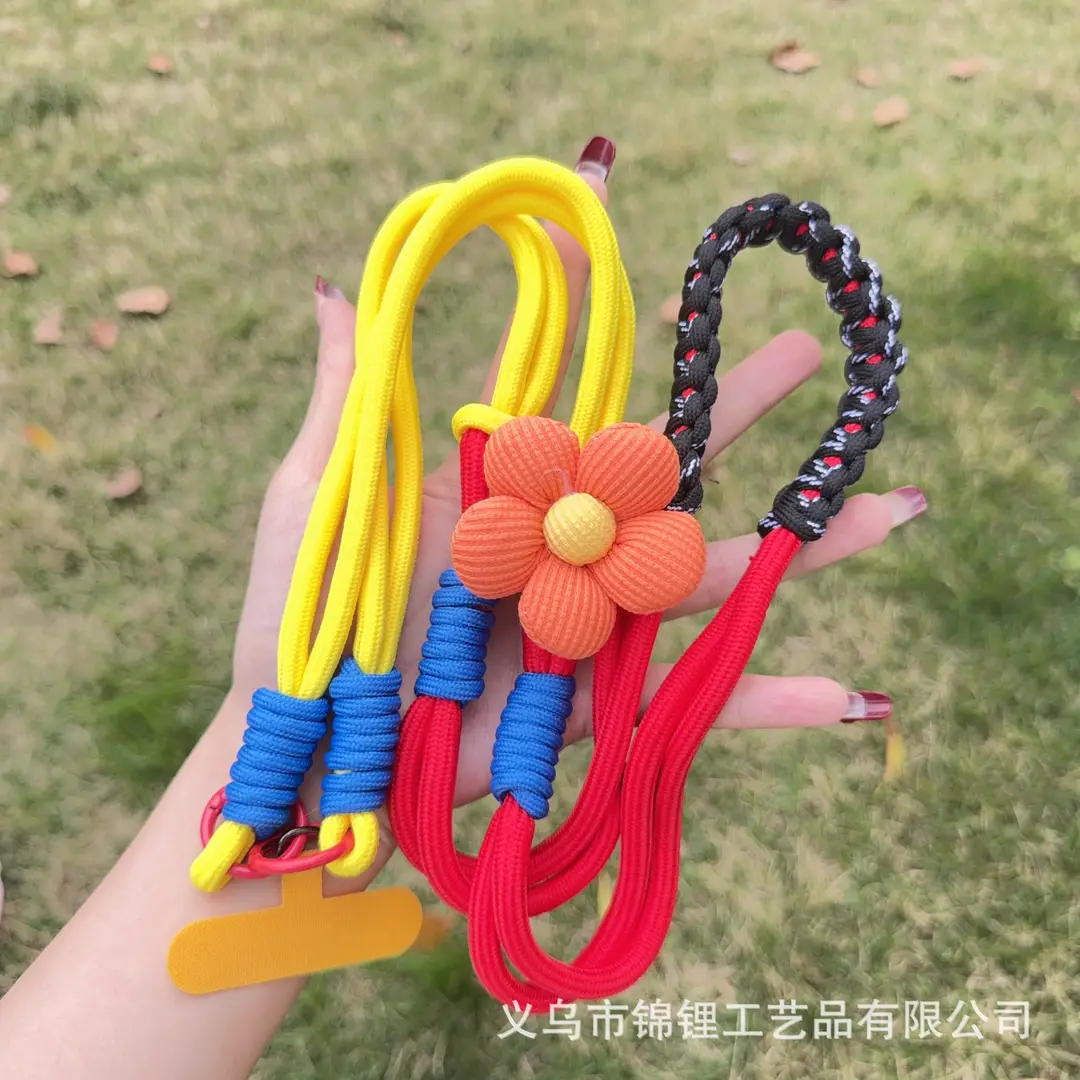 Mobile Phone Lanyard for Women, Long Crossbody Strap, Neck and Wrist Strap, Fresh Floral Color-Blocking Woven Design, Suitable for Outdoor Travel and Hiking
