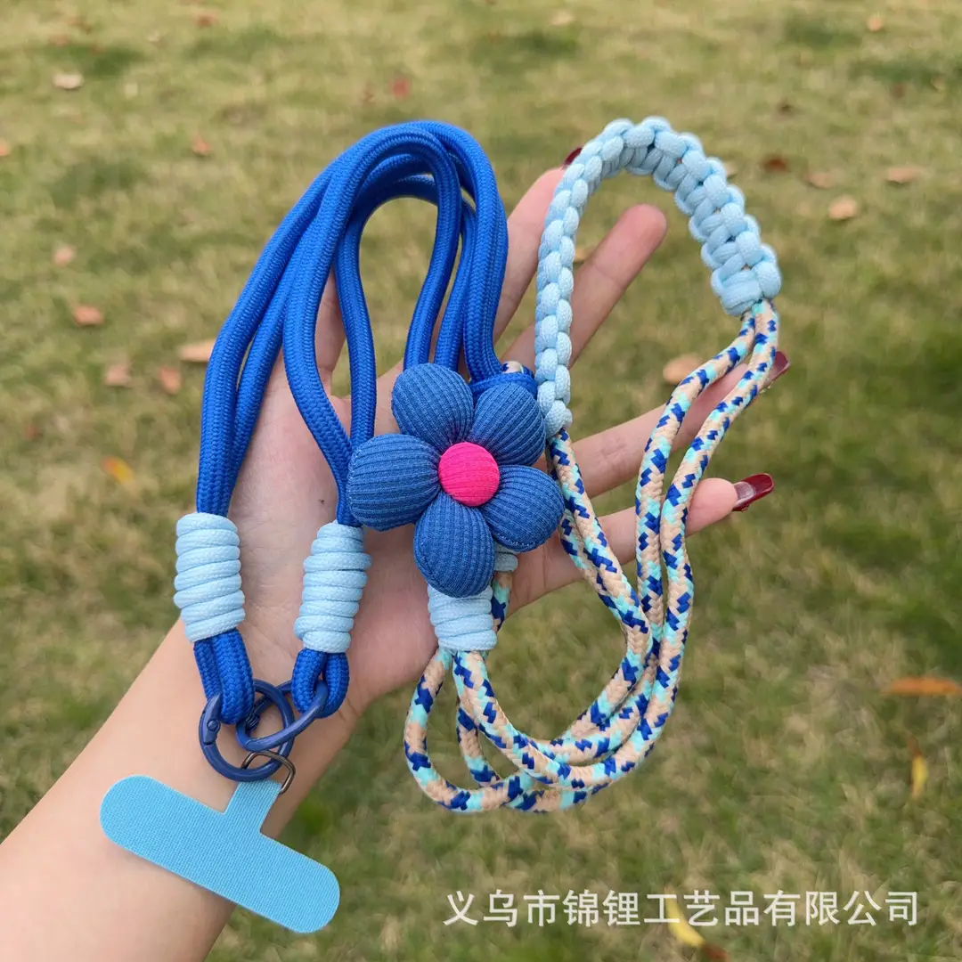 Mobile Phone Lanyard for Women, Long Crossbody Strap, Neck and Wrist Strap, Fresh Floral Color-Blocking Woven Design, Suitable for Outdoor Travel and Hiking