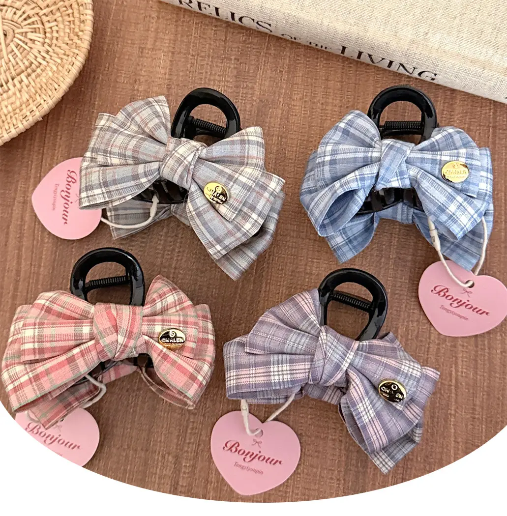2026 New Style College-Style Sweet Plaid Bow Hair Clip That Won'T Hurt Your Hair, Suitable for Styling the Back of the Head — feature 1