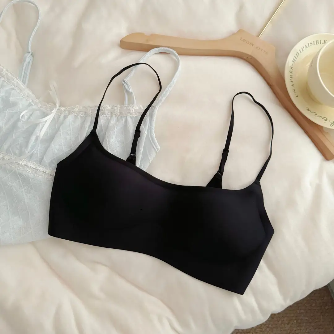 Summer Strapless Style Anti-Exposure Girl's Underwear, Seamless, Wireless, Anti-Sagging, Double-Row Buckle Bra, Thin Cup