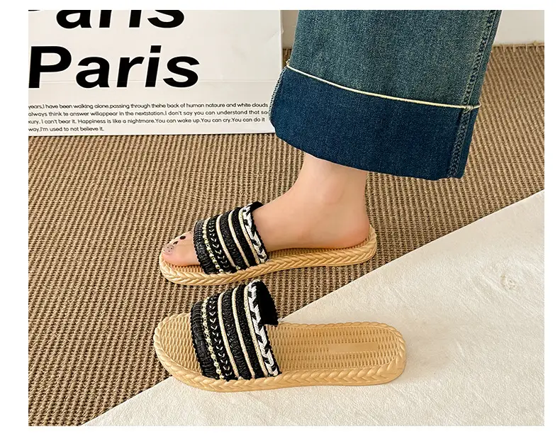 Summer New Style Imitation Straw Flat Sandals, Bohemian Style Lightweight Beach Sandals, Ready-Made Women's Slippers — feature 15