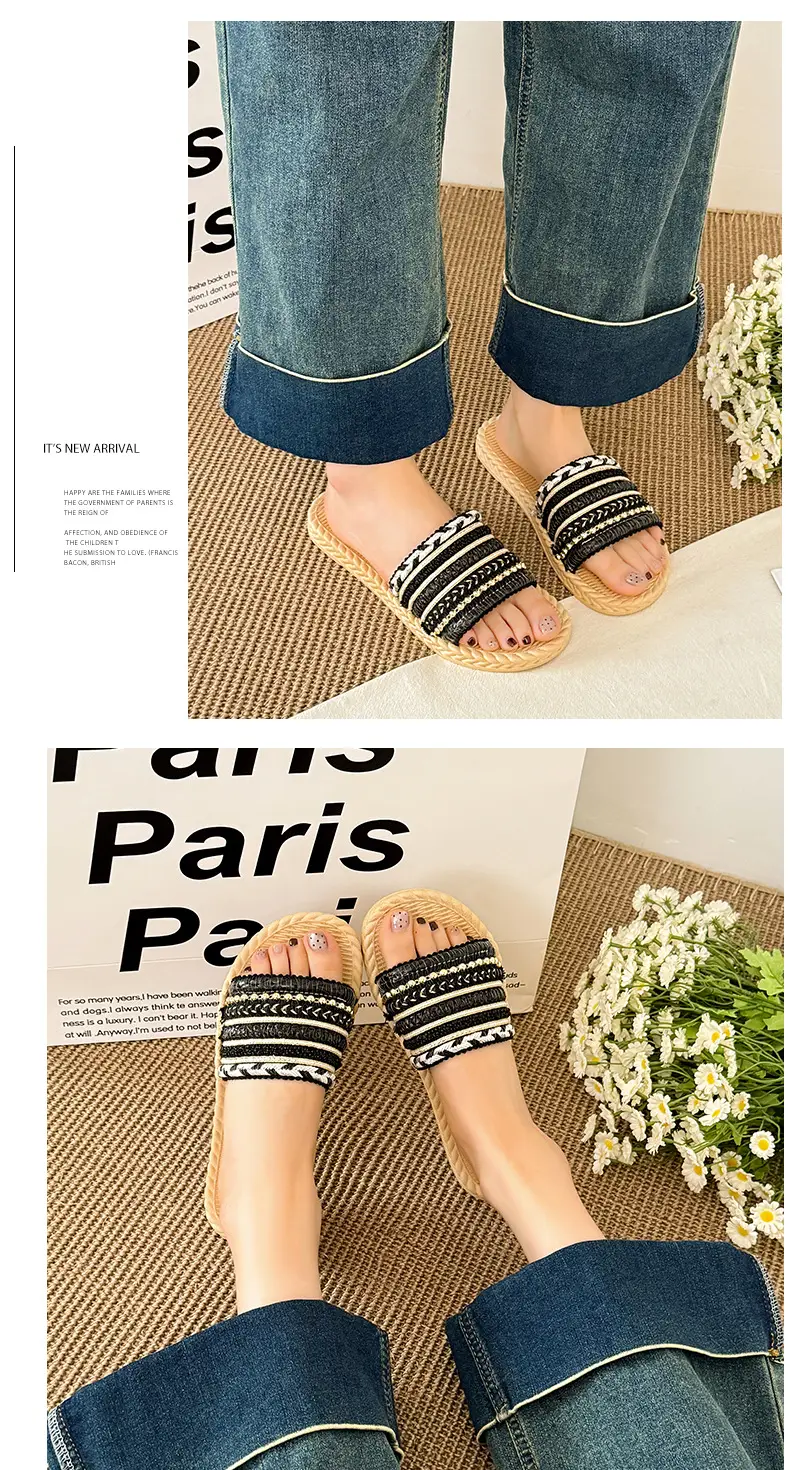 Summer New Style Imitation Straw Flat Sandals, Bohemian Style Lightweight Beach Sandals, Ready-Made Women's Slippers — feature 18