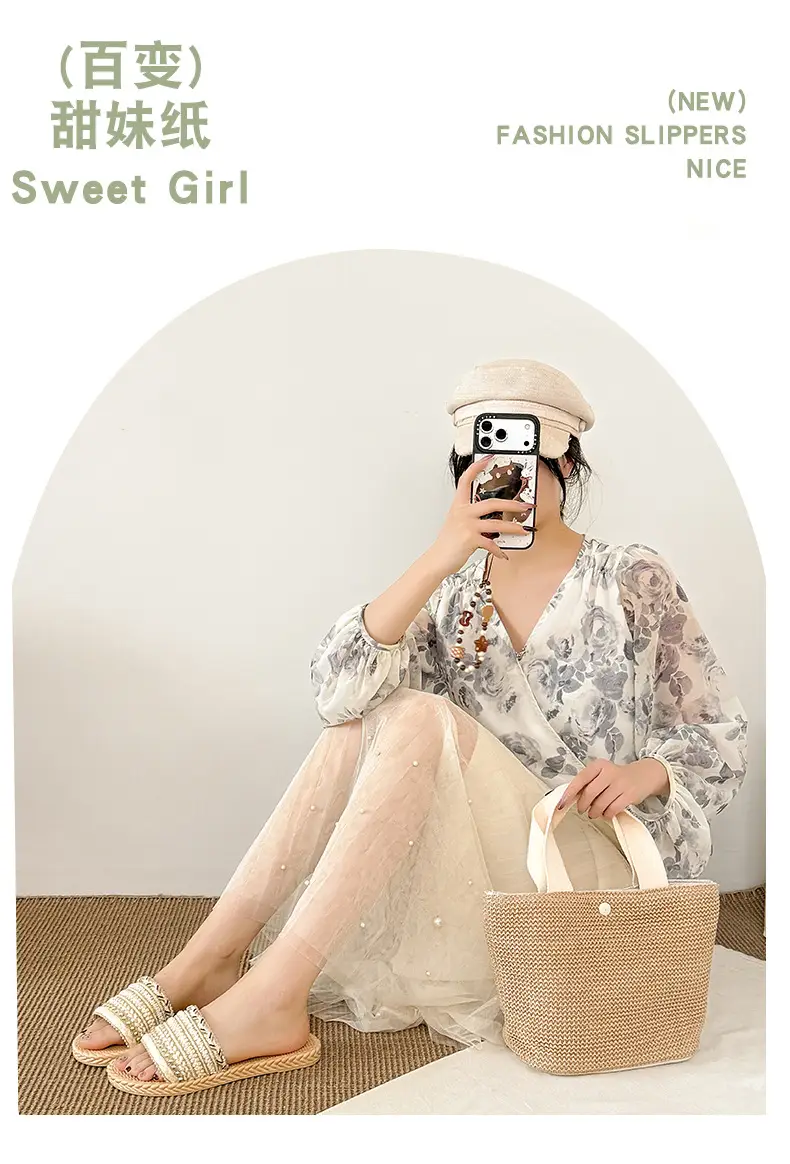 Summer New Style Imitation Straw Flat Sandals, Bohemian Style Lightweight Beach Sandals, Ready-Made Women's Slippers — feature 2