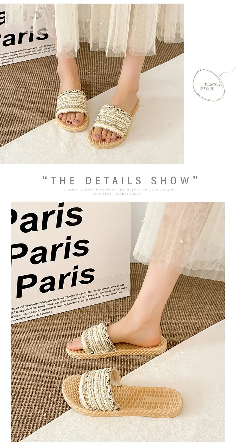 Summer New Style Imitation Straw Flat Sandals, Bohemian Style Lightweight Beach Sandals, Ready-Made Women's Slippers — feature 20