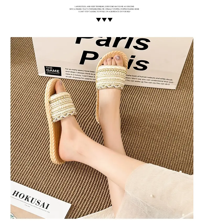 Summer New Style Imitation Straw Flat Sandals, Bohemian Style Lightweight Beach Sandals, Ready-Made Women's Slippers — feature 21