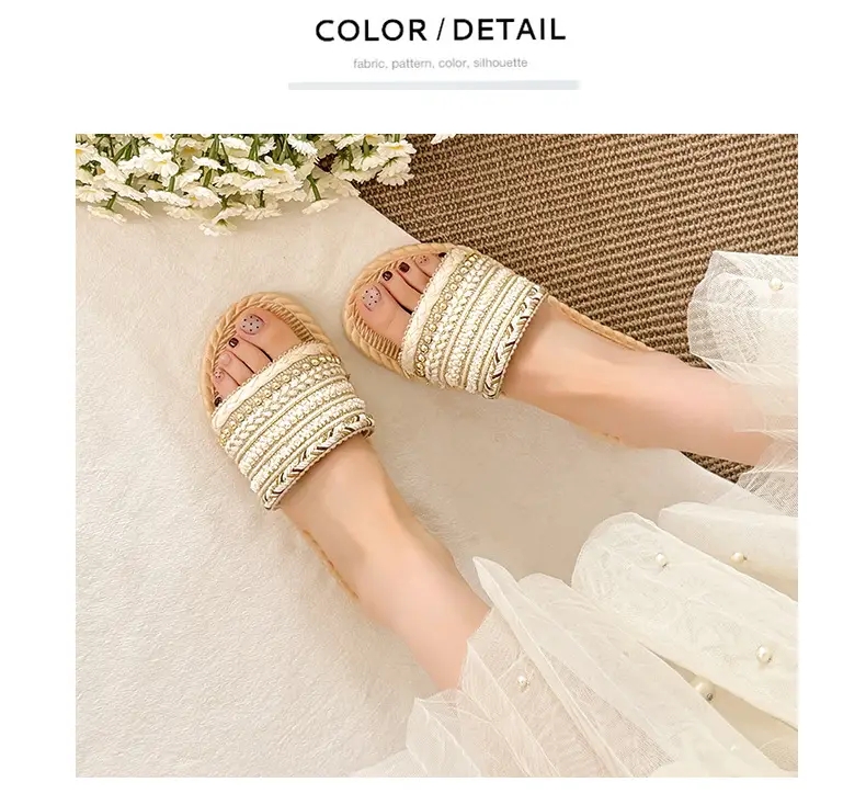 Summer New Style Imitation Straw Flat Sandals, Bohemian Style Lightweight Beach Sandals, Ready-Made Women's Slippers — feature 22