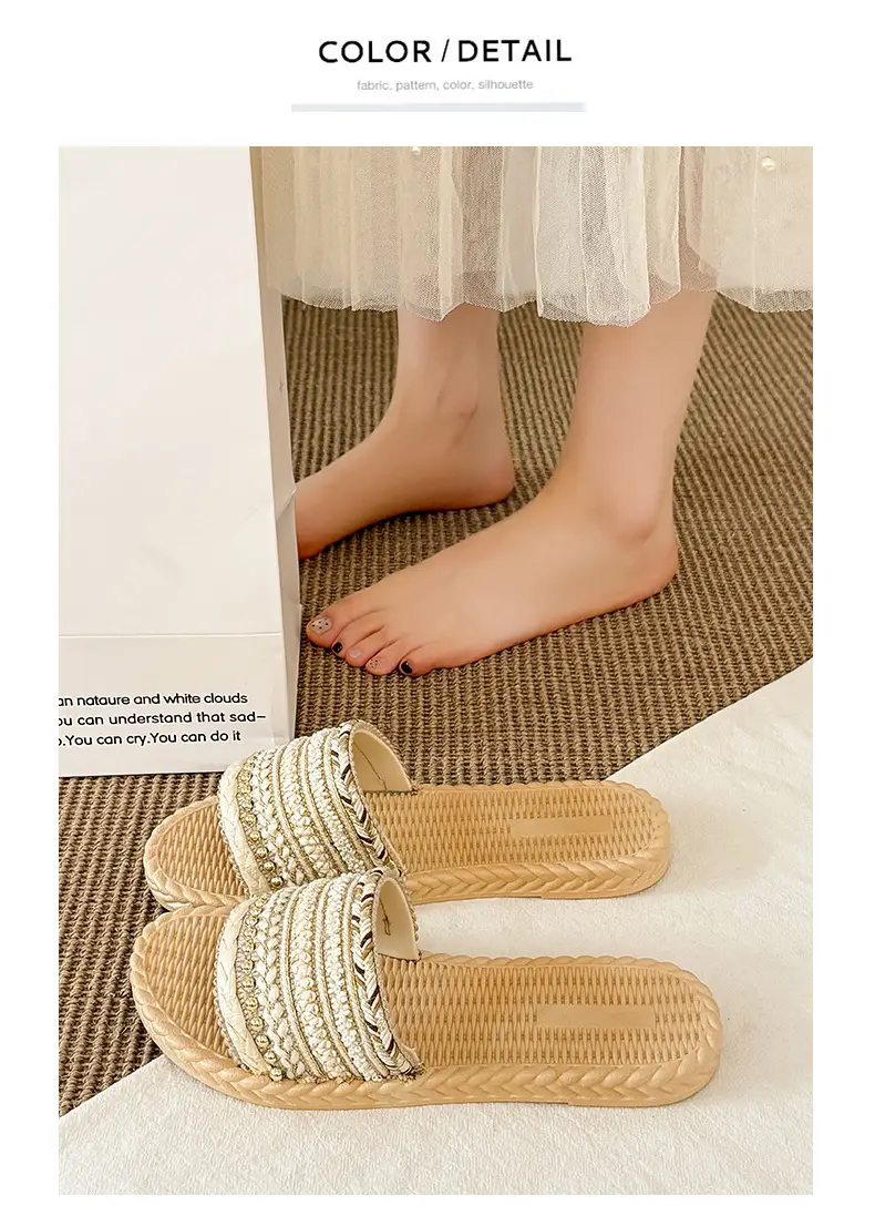 Summer New Style Imitation Straw Flat Sandals, Bohemian Style Lightweight Beach Sandals, Ready-Made Women's Slippers — feature 23