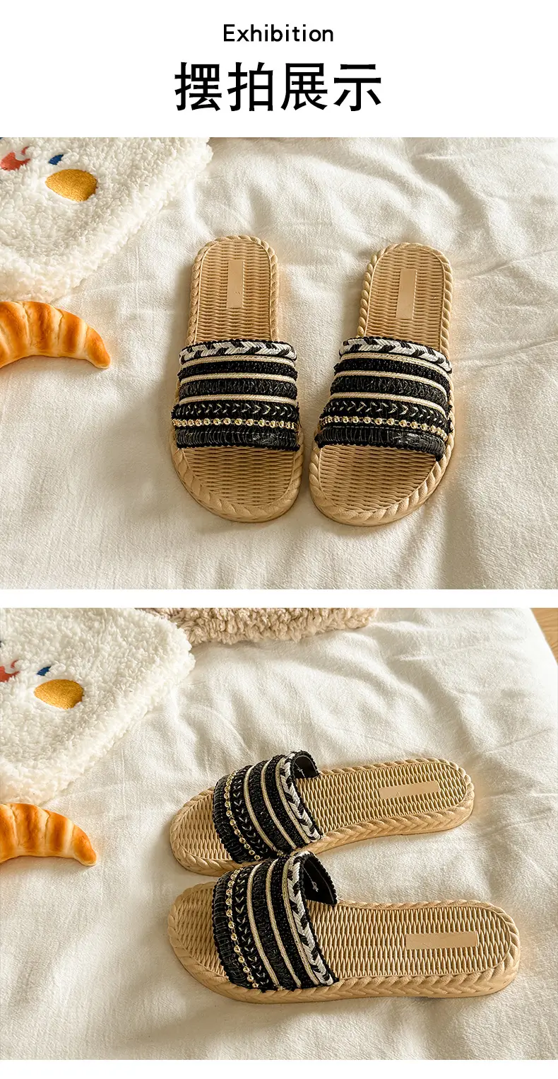 Summer New Style Imitation Straw Flat Sandals, Bohemian Style Lightweight Beach Sandals, Ready-Made Women's Slippers — feature 24