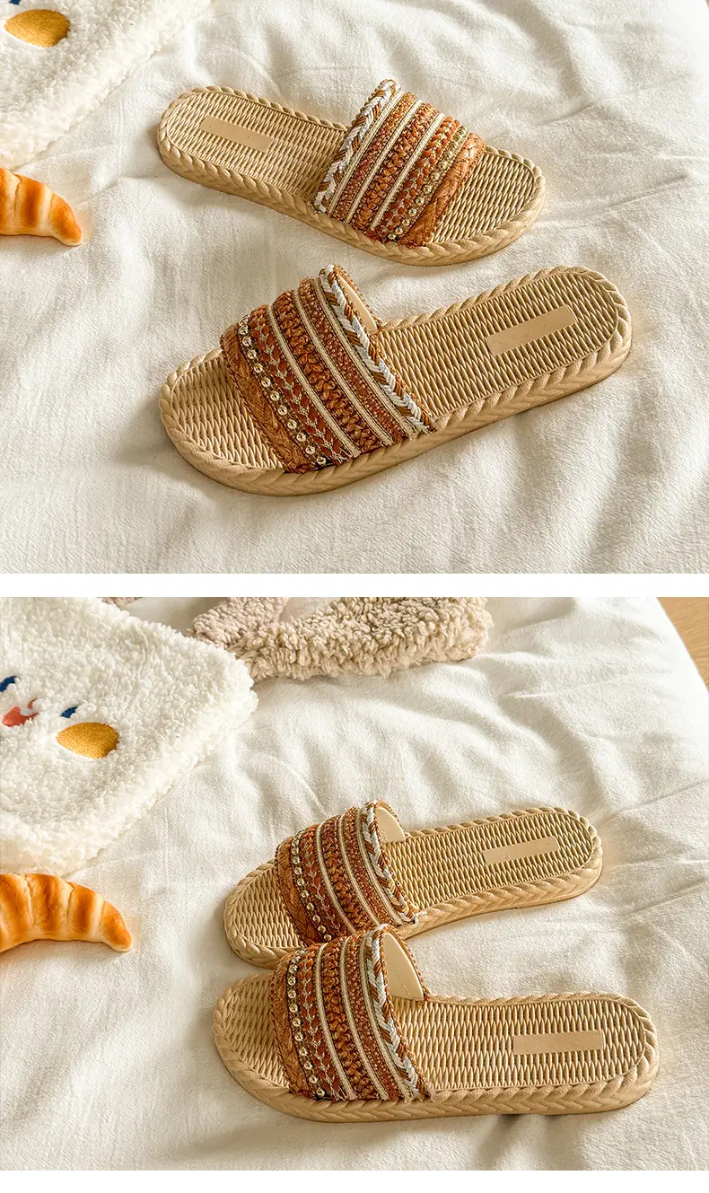Summer New Style Imitation Straw Flat Sandals, Bohemian Style Lightweight Beach Sandals, Ready-Made Women's Slippers — feature 25